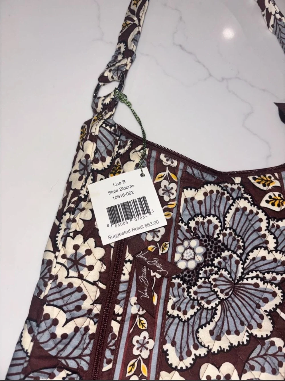Vera Bradley Quilted Floral Shoulder Bag in Brown and Cream